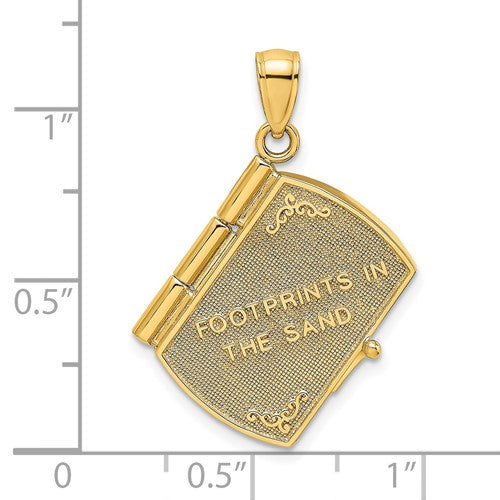 14k Yellow Gold and Rhodium Footprints in the Sand Prayer Book 3D Pendant Charm