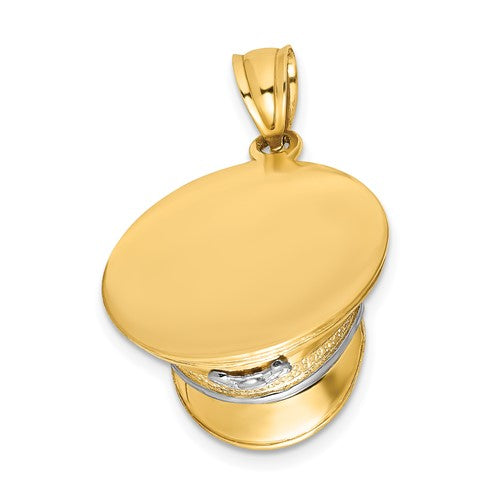 14k Yellow Gold and Rhodium Police Hat Cap 3D Pendant Charm