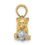 Charger l&#39;image dans la galerie, 14k Yellow White Gold Two Tone Cat with Ball 3D Pendant Charm
