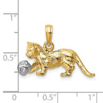 Load image into Gallery viewer, 14k Yellow White Gold Two Tone Cat with Ball 3D Pendant Charm
