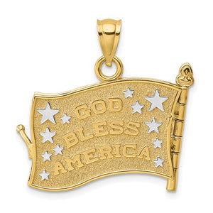 14k Yellow Gold and Rhodium USA American Flag Book Pledge of Allegiance 3D Reversible Opens Pendant Charm