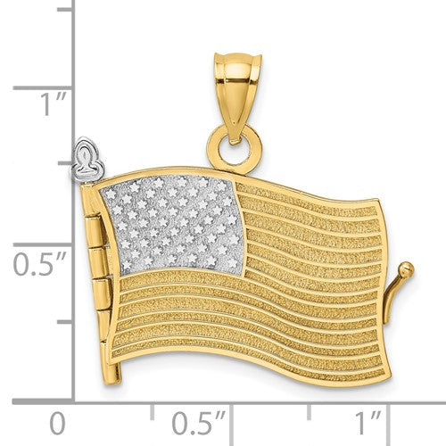 14k Yellow Gold and Rhodium USA American Flag Book Pledge of Allegiance 3D Reversible Opens Pendant Charm