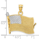 Load image into Gallery viewer, 14k Yellow Gold and Rhodium USA American Flag Book Pledge of Allegiance 3D Reversible Opens Pendant Charm
