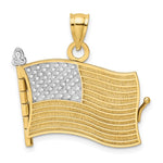 Afbeelding in Gallery-weergave laden, 14k Yellow Gold and Rhodium USA American Flag Book Pledge of Allegiance 3D Reversible Opens Pendant Charm
