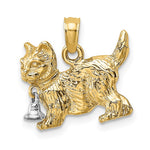 Load image into Gallery viewer, 14k Yellow White Gold Two Tone Cat with Dangling Bell 3D Pendant Charm
