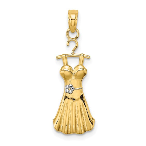 14K Yellow Gold and Rhodium Dress with Flower Pendant Charm
