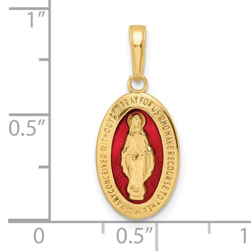 14k Yellow Gold Enamel Blessed Virgin Mary Miraculous Medal Oval Pendant Charm