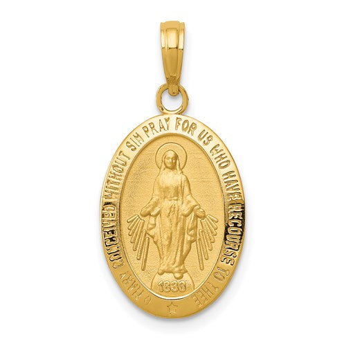 14k Yellow Gold Blessed Virgin Mary Miraculous Medal Oval Pendant Charm