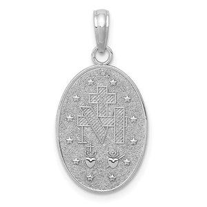 14k White Gold Blessed Virgin Mary Miraculous Medal Oval Pendant Charm