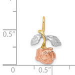 Lataa kuva Galleria-katseluun, 14k Yellow Rose Gold Rhodium Tri Color Small Rose Flower Chain Slide Pendant Charm
