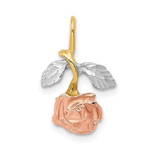 14k Yellow Rose Gold Rhodium Tri Color Small Rose Flower Chain Slide Pendant Charm