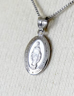 Load image into Gallery viewer, 14k White Gold Virgin Mary Miraculous Medal Tiny Pendant Charm
