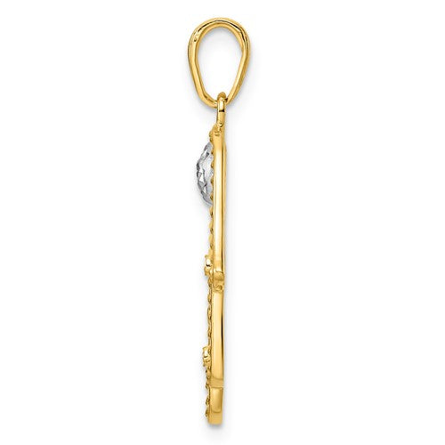 14K Yellow Gold and Rhodium Hamsa Chamseh Pendant Charm