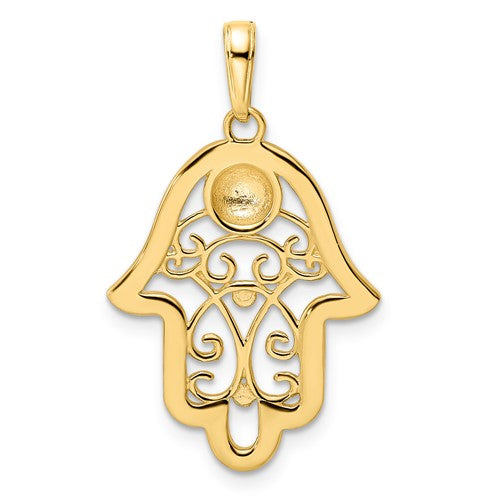 14K Yellow Gold and Rhodium Hamsa Chamseh Pendant Charm