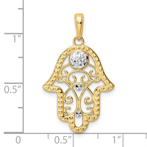 14K Yellow Gold and Rhodium Hamsa Chamseh Pendant Charm