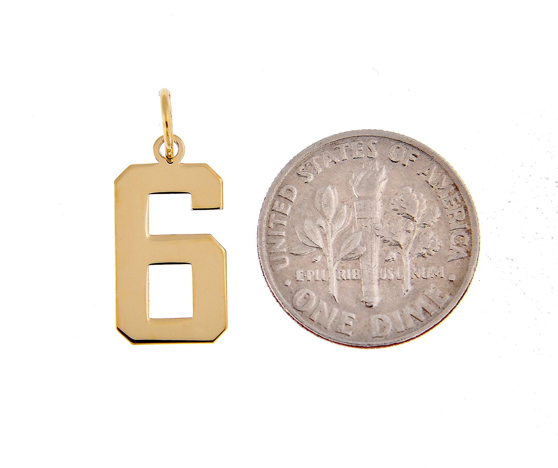 14k Yellow Gold Number 6 Six Pendant Charm