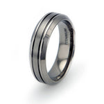 Afbeelding in Gallery-weergave laden, Titanium Wedding Ring Band Modern Contemporary Engraved Personalized
