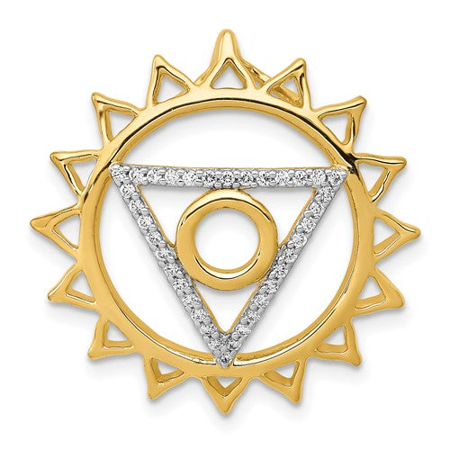 14K Yellow Gold Diamond Vishuddha Throat Chakra Chain Slide Pendant Charm
