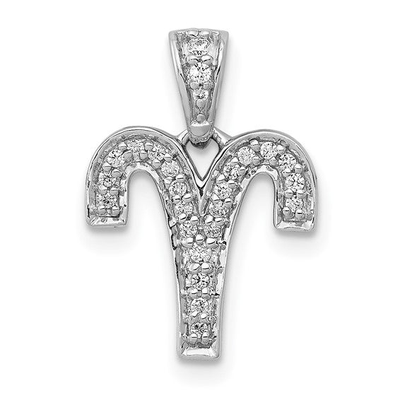 14k White Gold Genuine Diamond Aries Zodiac Horoscope Pendant Charm