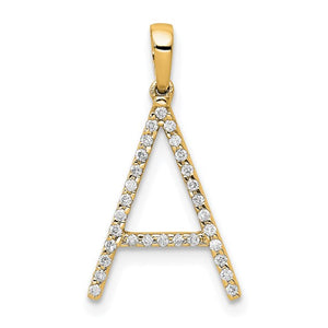14K Yellow White Gold Diamond Initial Letter A Uppercase Block Alphabet Pendant Charm