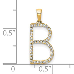 14K Yellow White Gold Diamond Initial Letter B Uppercase Block Alphabet Pendant Charm