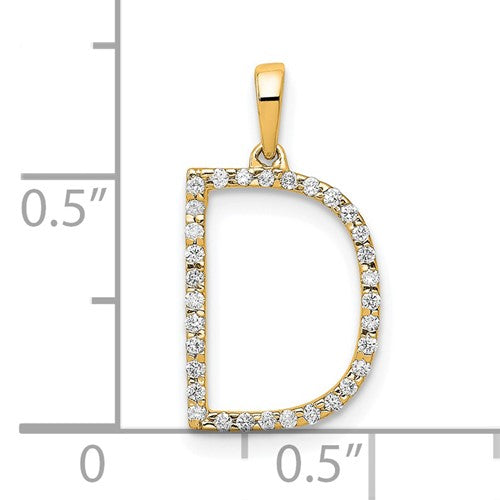 14K Yellow White Gold Diamond Initial Letter D Uppercase Block Alphabet Pendant Charm
