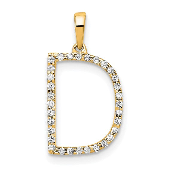 14K Yellow White Gold Diamond Initial Letter D Uppercase Block Alphabet Pendant Charm