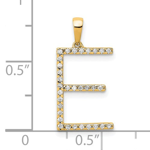 14K Yellow White Gold Diamond Initial Letter E Uppercase Block Alphabet Pendant Charm