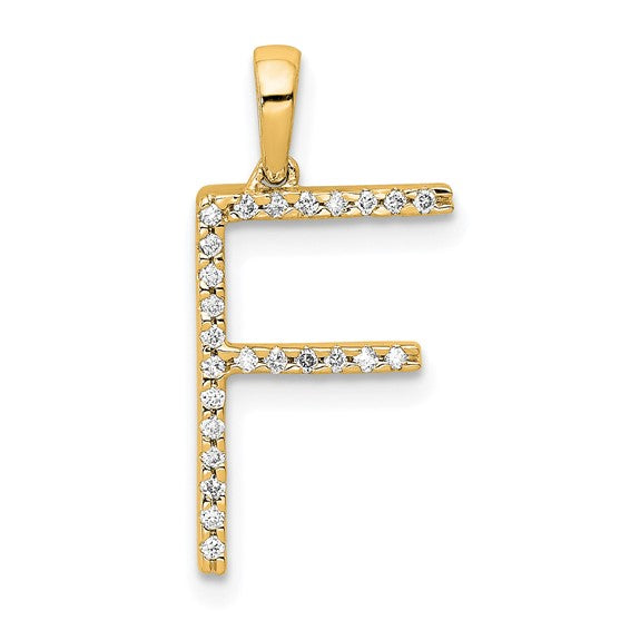 14K Yellow White Gold Diamond Initial Letter F Uppercase Block Alphabet Pendant Charm