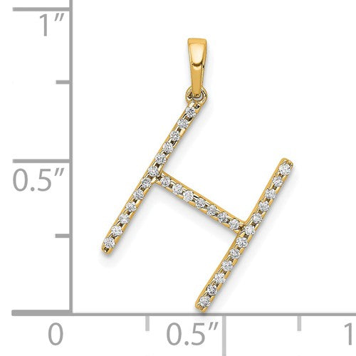 14K Yellow White Gold Diamond Initial Letter H Uppercase Block Alphabet Pendant Charm