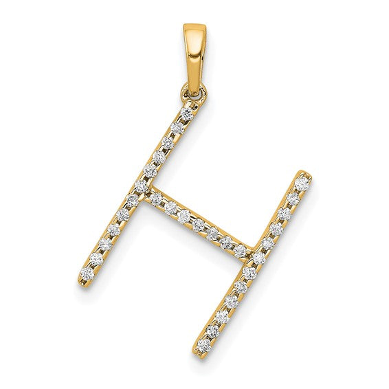 14K Yellow White Gold Diamond Initial Letter H Uppercase Block Alphabet Pendant Charm