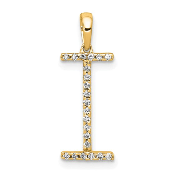 14K Yellow White Gold Diamond Initial Letter I Uppercase Block Alphabet Pendant Charm