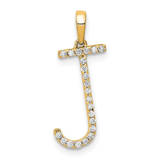 14K Yellow White Gold Diamond Initial Letter J Uppercase Block Alphabet Pendant Charm