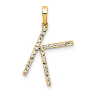 14K Yellow White Gold Diamond Initial Letter K Uppercase Block Alphabet Pendant Charm