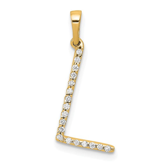 14K Yellow White Gold Diamond Initial Letter L Uppercase Block Alphabet Pendant Charm