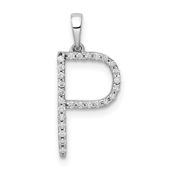 14K Yellow White Gold Diamond Initial Letter P Uppercase Block Alphabet Pendant Charm