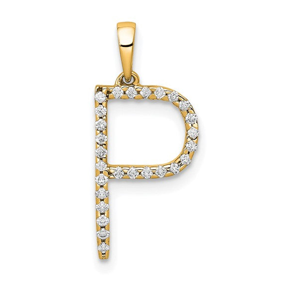 14K Yellow White Gold Diamond Initial Letter P Uppercase Block Alphabet Pendant Charm