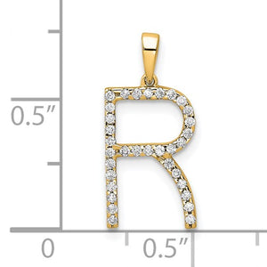 14K Yellow White Gold Diamond Initial Letter R Uppercase Block Alphabet Pendant Charm