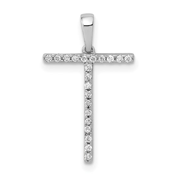 14K Yellow White Gold Diamond Initial Letter T Uppercase Block Alphabet Pendant Charm