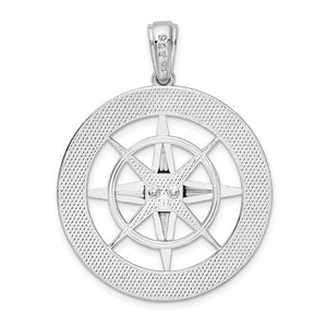 Sterling Silver Nautical Compass Medallion Large Pendant Charm