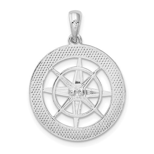 Sterling Silver Nautical Compass Medallion Pendant Charm