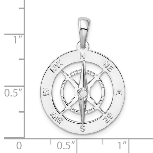Sterling Silver Nautical Compass Medallion Pendant Charm