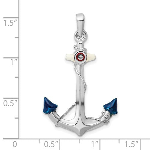 Sterling Silver Enamel Anchor 3D Pendant Charm