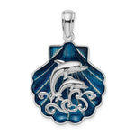 Lade das Bild in den Galerie-Viewer, Sterling Silver Enamel Seashell Clam Shell Dolphins Pendant Charm
