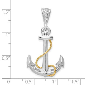 Sterling Silver and 14k Yellow Gold Anchor Large 3D Pendant Charm