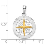 Lataa kuva Galleria-katseluun, Sterling Silver and 14k Yellow Gold Nautical Compass Medallion Pendant Charm
