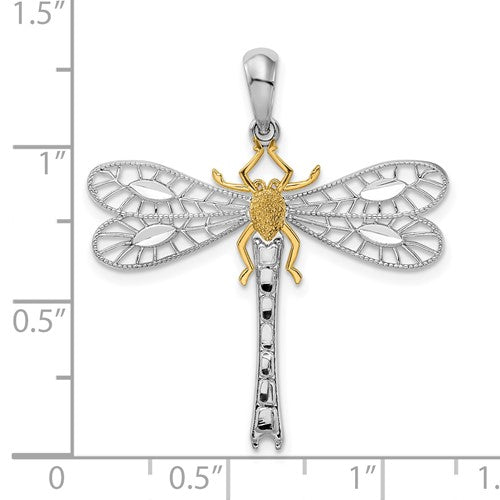Sterling Silver with 14k Gold Dragonfly Pendant Charm
