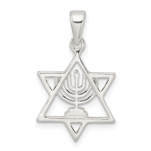 Sterling Silver Star of David Menorah Pendant Charm