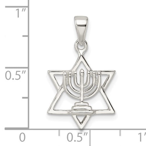 Sterling Silver Star of David Menorah Pendant Charm