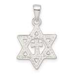 Загрузить изображение в средство просмотра галереи, Sterling Silver Diamond Cut Star of David with Cross Pendant Charm
